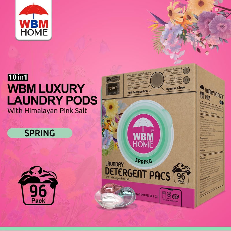 WBM Home Laundry Detergent Pods, Spring Fragrance Scent, 96 Count - HE Concentrated Laundry Pods With 10x Ultrapower Cleaning and 4D Laundry Stain Remover - Image 2